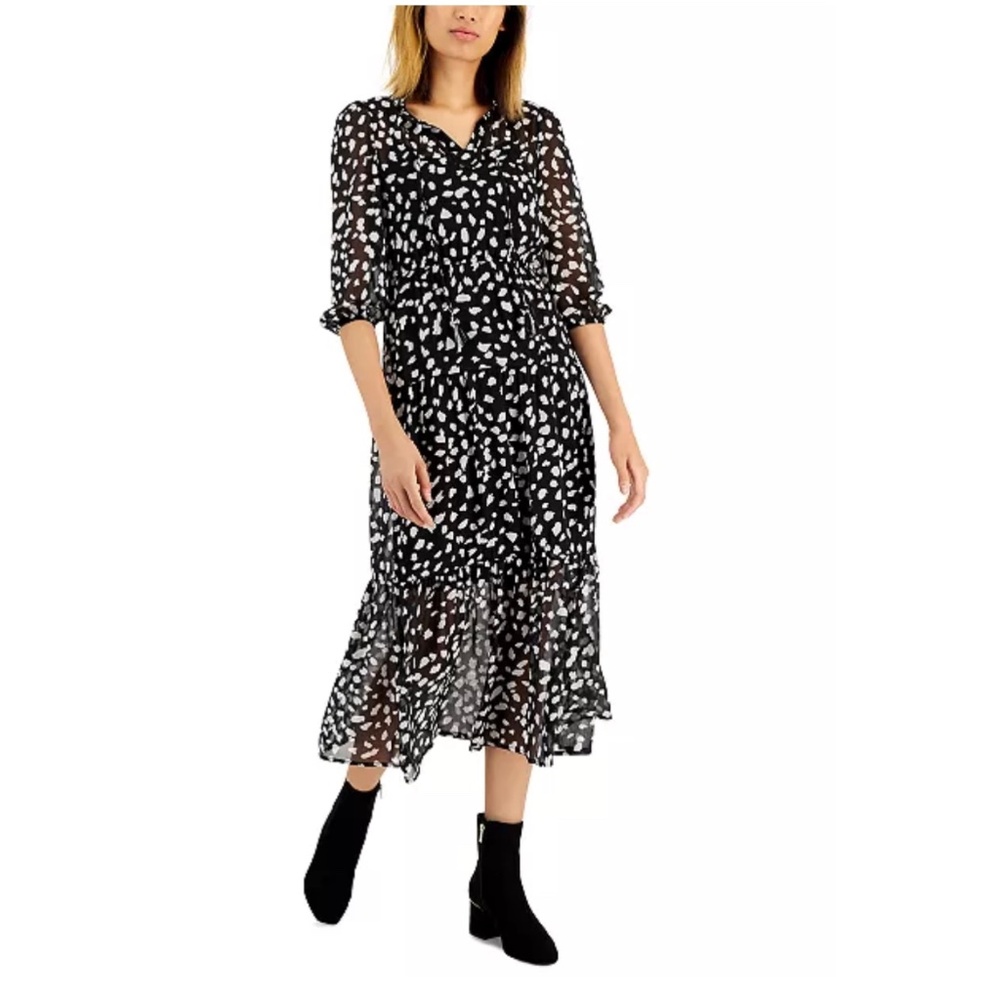 Tinsel B/W Petite Tiered Sheer Maxi Dress, PL